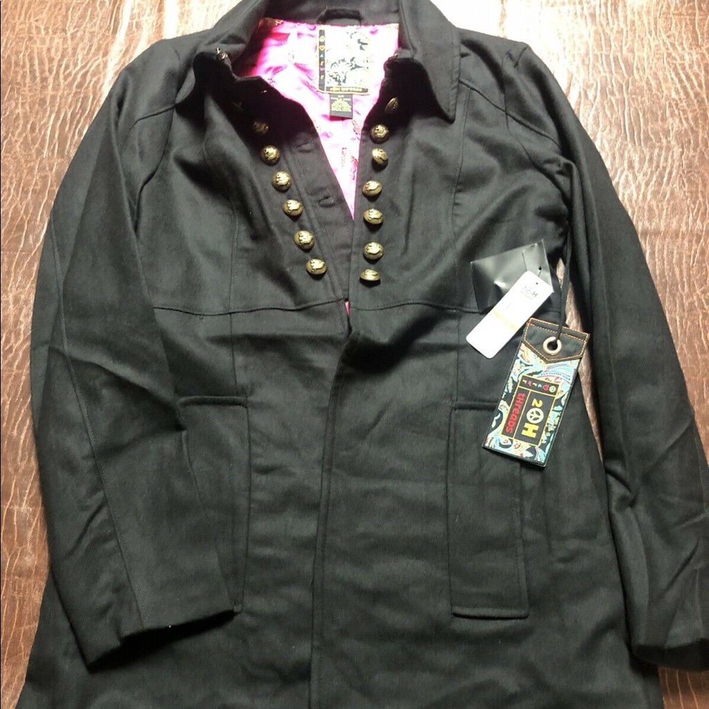 2oh 2 Old Hippies 2 Oh Threads Black Wool Military Style Jacket Light Weight S
